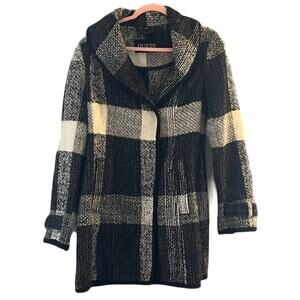 GUESS Women’s Coat Black White Plaid Wool Blend Jacket Coat Size Wool Blend Y2K